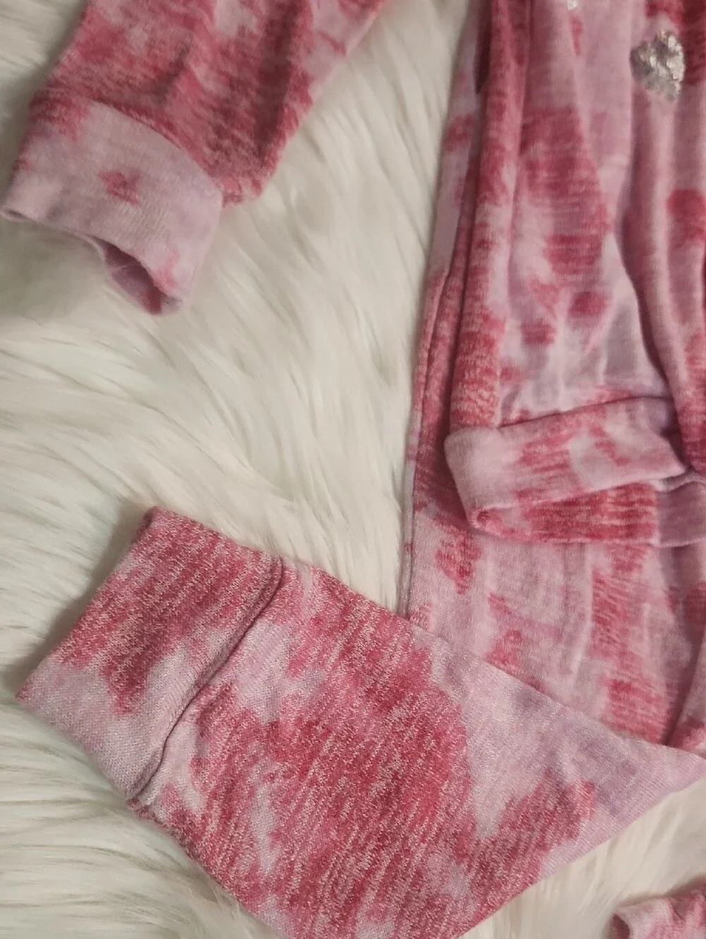 Pink Tie-Dye Heart Sequin Hooded Loungewear Set - Girls Size: 4-5